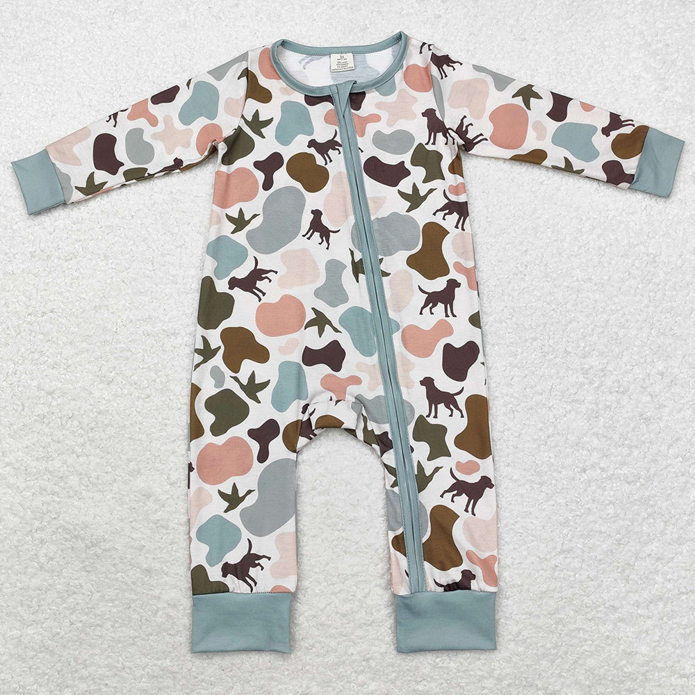 Baby Infant Boys Rompers Camo Dogs Duck Bamboo Zip Rompers LR1387