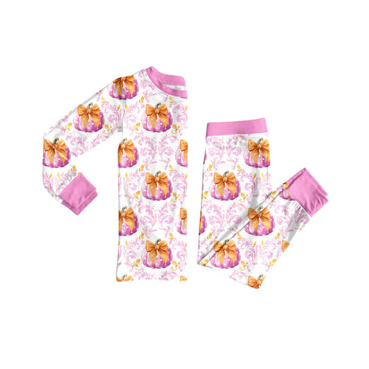 Preorder (moq 5)Baby Girls Long Sleeves Pink Floral Pumpkins Plaid Top Pant Pajamas Sets 6.11