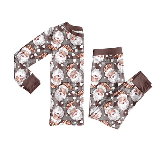 Preorder(moq 5) Baby Girls Brown Long Sleeves Santa Plaid Top Pant Pajamas Set 7.24