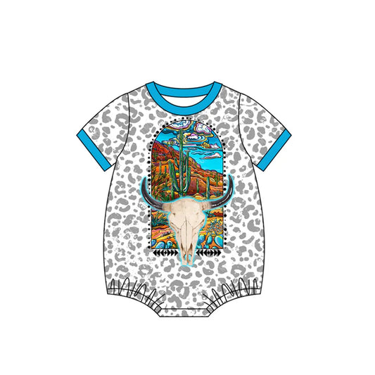 Preorder (moq 5)Baby Infant Western Leopard Cow Skull Short Sleeve Rompers 5.29