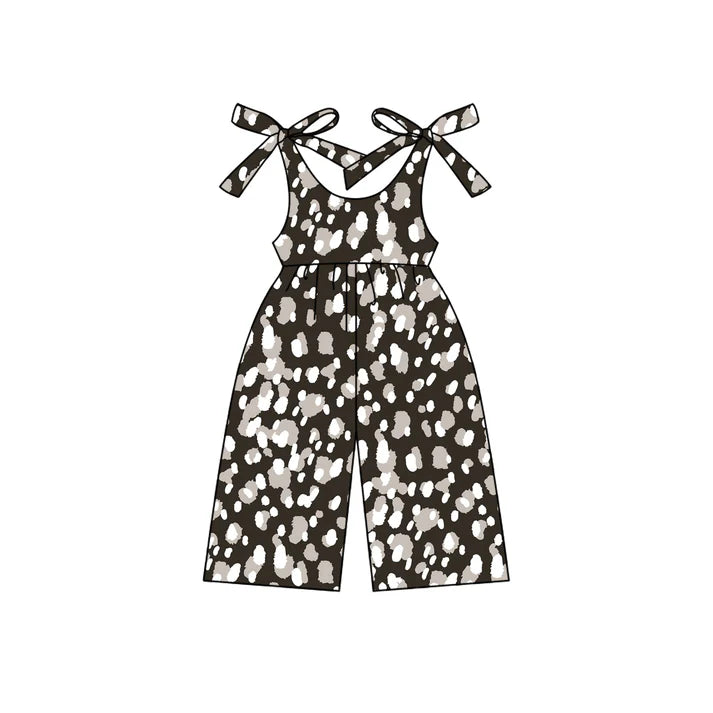 Preorder moq 5 Baby Girls Sleeveless Black Leopard Jumpsuits 4.15
