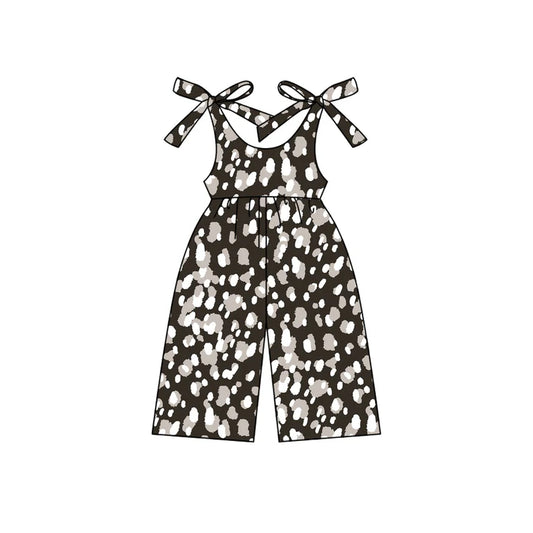 Preorder moq 5 Baby Girls Sleeveless Black Leopard Jumpsuits 4.15
