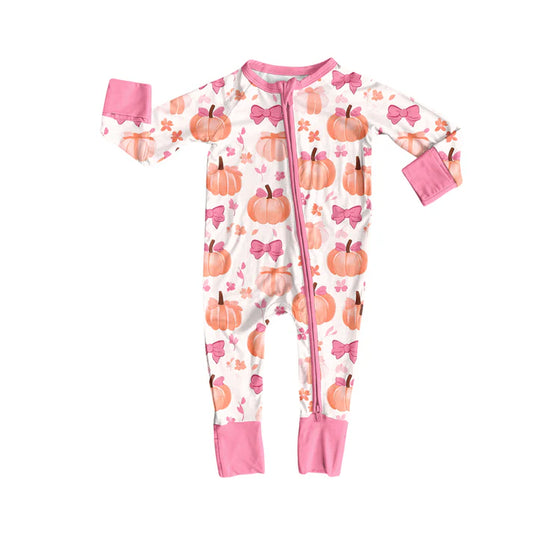 Preorder (moq 5)Baby Girls Long Sleeves Pink Flower Pumpkins Zipper Pant Rompers 6.13