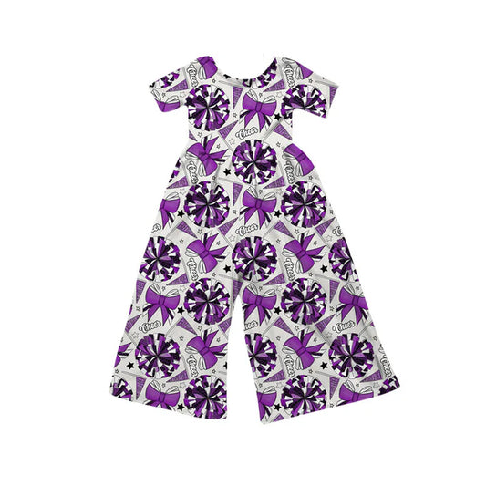 Preorder(moq 8)Baby Girls Purple Bows Go Footballs Short Sleeve Team Pant Jumpsuits 9.27