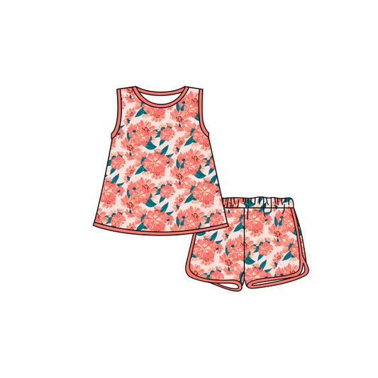 Preorder moq 5 Baby Girls Sleeveless Peach Floral Tunic Short Set 4.18