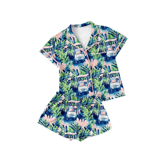 Preorder(moq 5) Baby Girls Plants Trucks Button Pockets Top Shorts Pajamas Sets 10.15