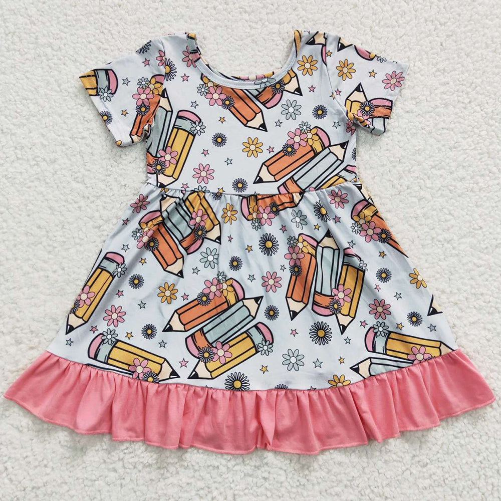 Baby Girls Dress Summer Back To School Pencil Ruffle Knee Length Dresses GSD0379