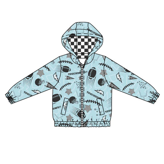 Preorder (moq 5)Baby Boys Blue Footballs Stars Pockets Zipper Team Hoodies Top 9.3