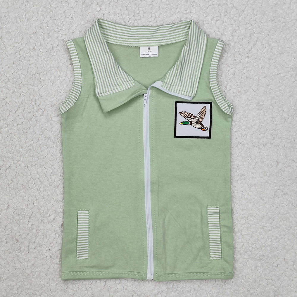 Baby Kids Clothes Green Duck Zip Pocket Vest Tops BT1071