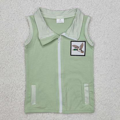 Baby Kids Clothes Green Duck Zip Pocket Vest Tops BT1071
