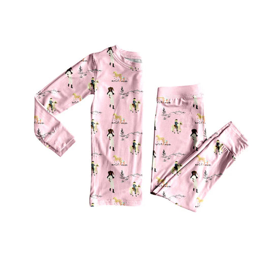 Preorder (moq 5)Baby Girls Long Sleeves Pink Horse Rodeos Top Pant Pajamas Set 5.24