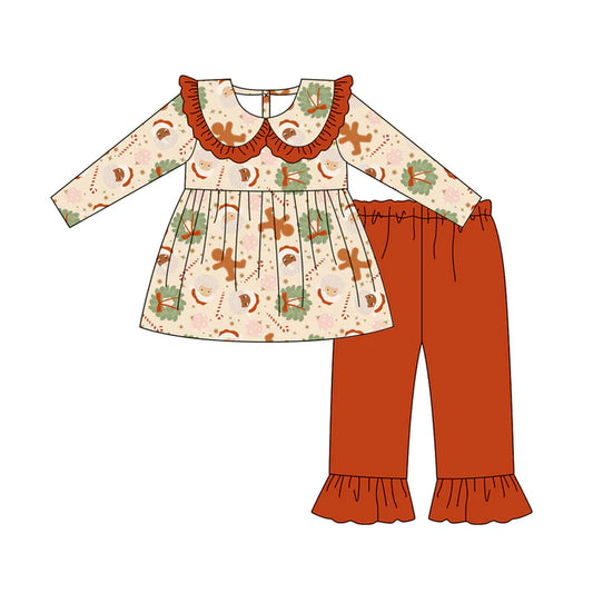 Preorder (moq 5)Baby Girls Long Sleeves Santa Candy Cane Plaid Tunic Ruffle Pants Set 7.29