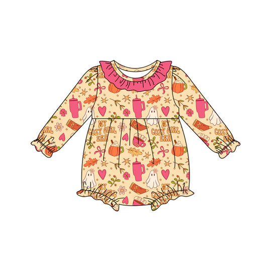 Preorder(moq 5)Baby Girls Pink Bows Ghosts Halloween Ruffle Rompers 8.15