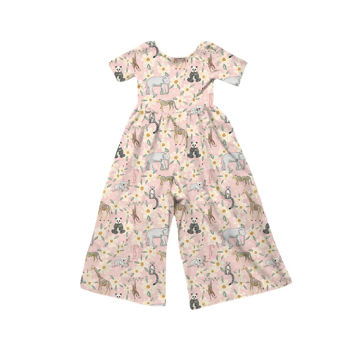 Preorder (moq 5)Baby Girls Short Sleeve Zoo Animals Flowers Jumpsuits 12.6