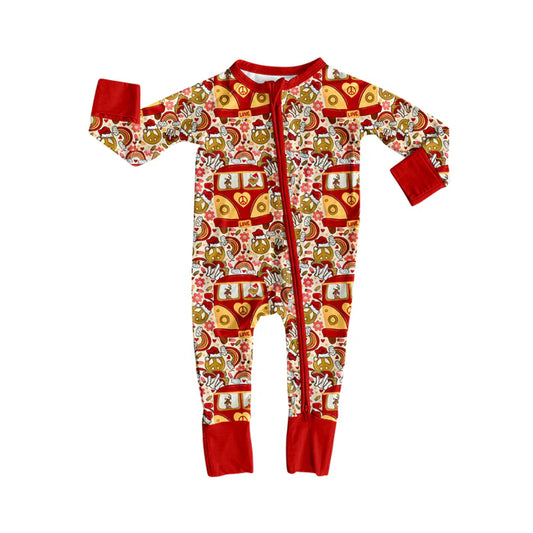 Preorder(moq 5)Baby Infant Boys Green Face Christmas Bus Zipper Rompers 8.4