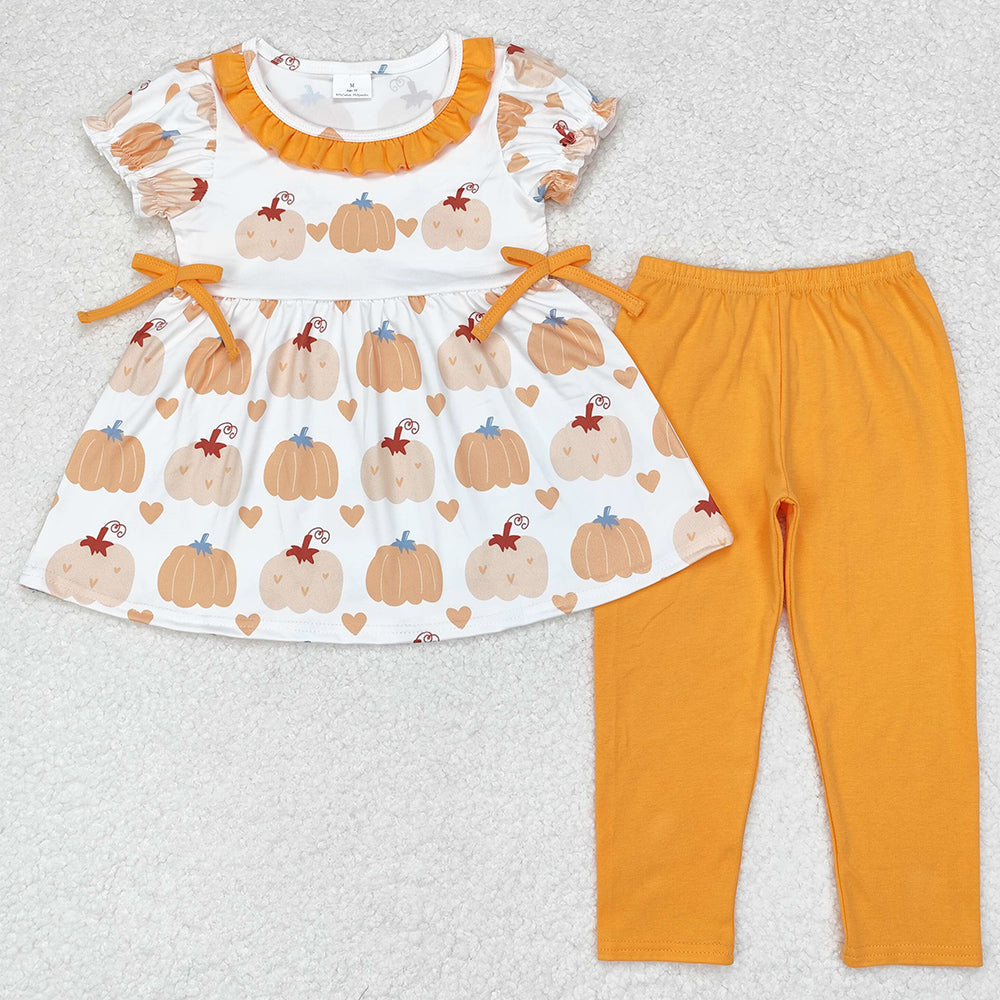 Baby Girls Clothes Short Sleeve Pumpkin Tunic Top Legging Sets GSPO1566