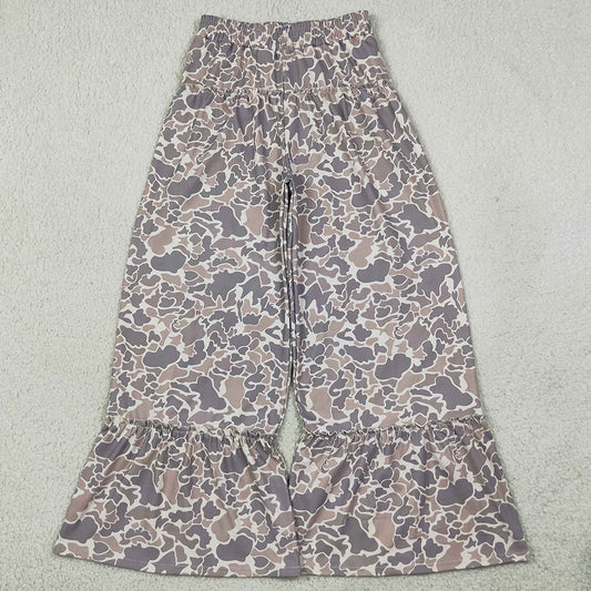 Adult Women Pants Grey Brown Camo Yoga Active Flare Pants Bottom P1053