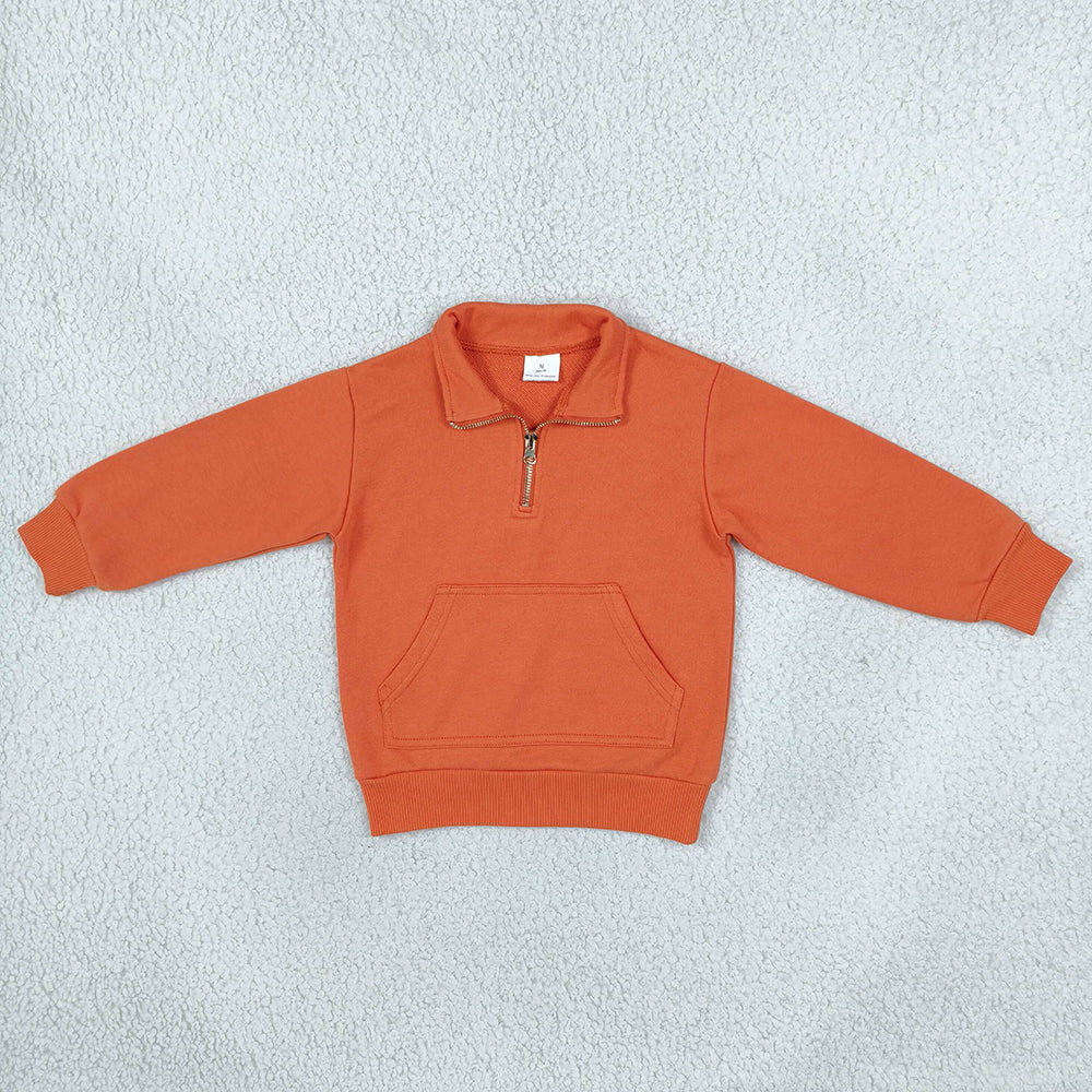 Baby Girls Orange Long Sleeve Sweater Zip Pocket Pullovers Top GT1765