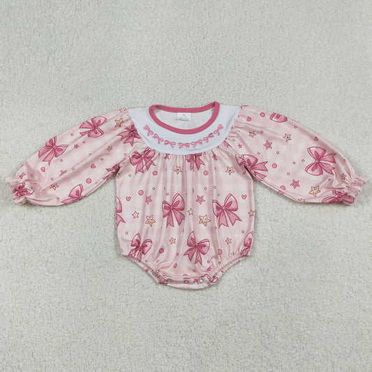 Baby Girls Rompers Embroidery Bows Pink Stars Valentines Ruffle Rompers LR2771 12.20