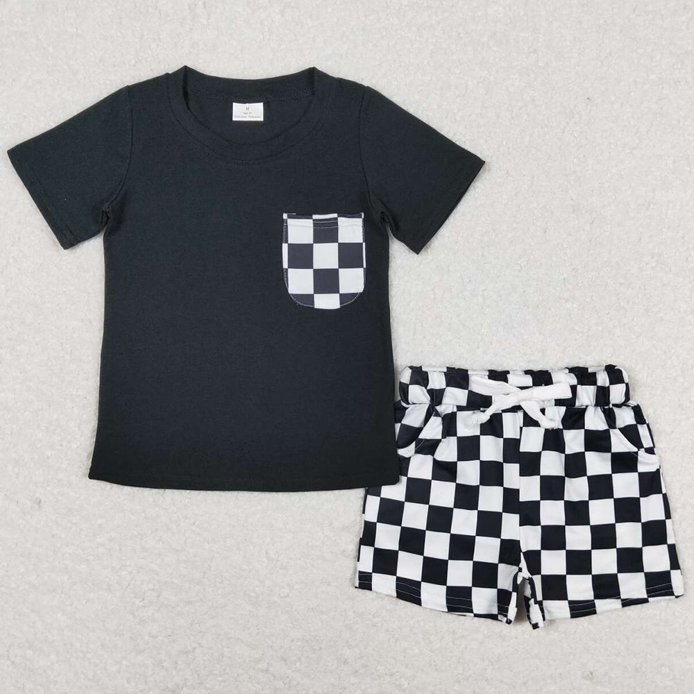 Baby Boys Clothes Black Shirt Top Checkered Shorts Sets BSSO0852