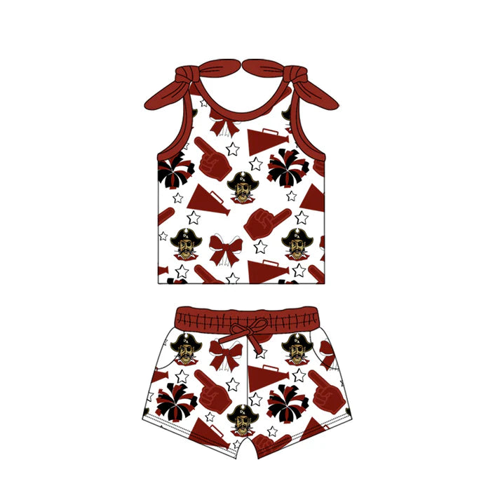 Preorder (moq 5)Baby Girls Wine RAIDERS Bow Top Shorts Team Sets 6.30