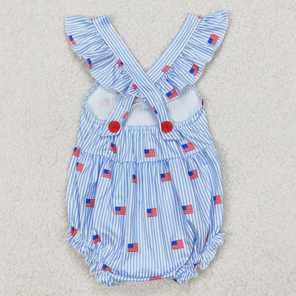 Baby Infant Boys Rompers Sleeveless Blue Stripe Flags 4th Of July Rompers SR2922 3.25