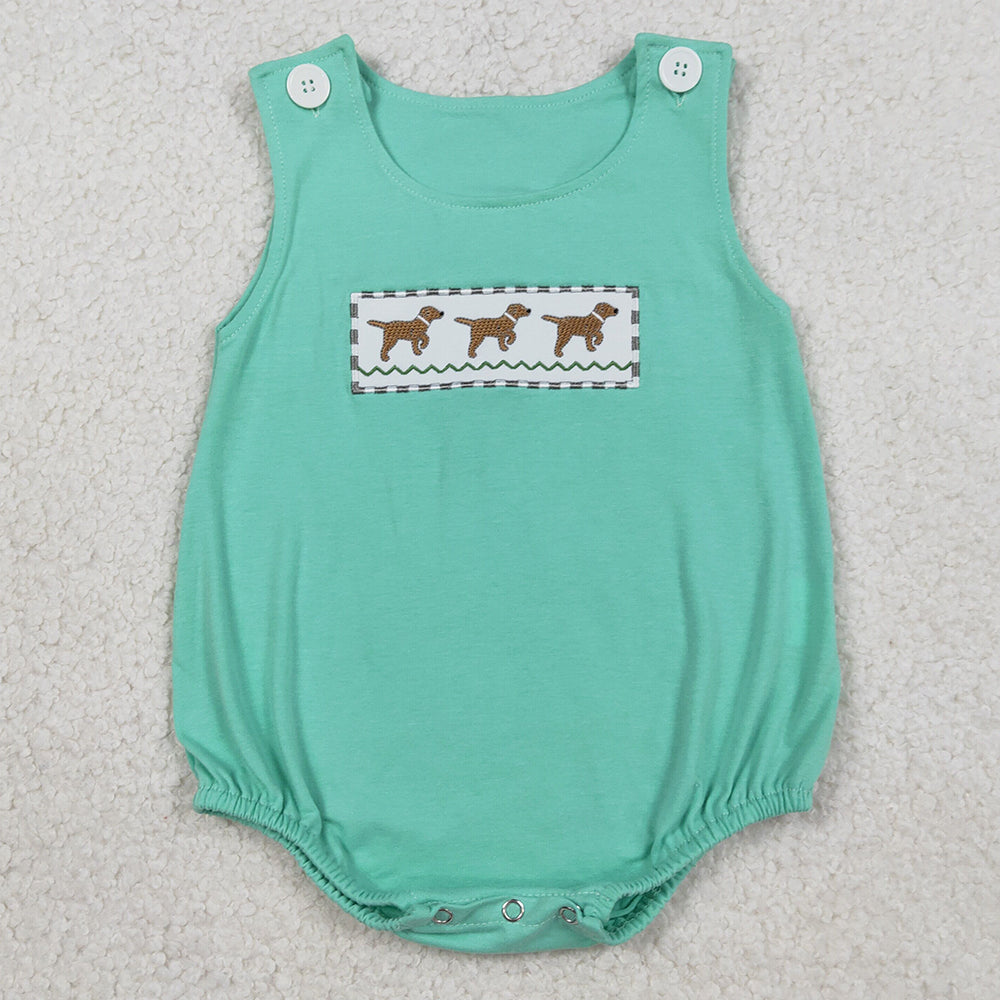 Baby Girls Rompers Embroidery Dogs Strap Pink Stripe Hunting Rompers SR3558