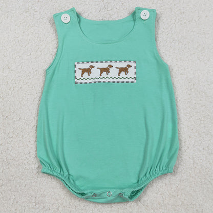 Baby Girls Rompers Embroidery Dogs Strap Pink Stripe Hunting Rompers SR3558