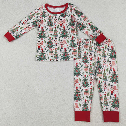 Sibling Baby Boys Christmas Trees Soldiers Gifts Top Pants Pajamas Sets Zipper Footie Rompers BLP1206 11.5