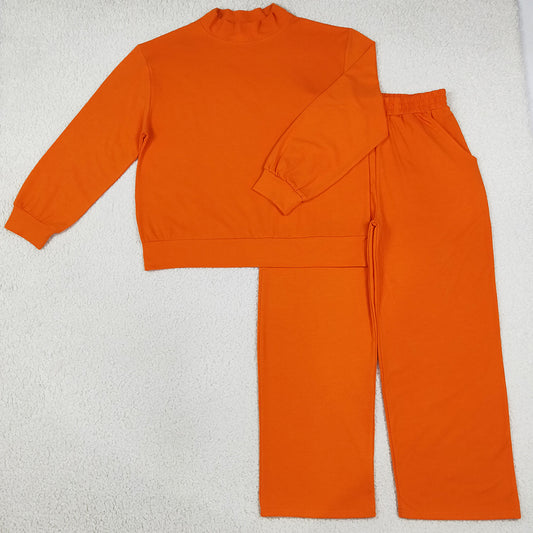 Adult Women Clothes Orange Choker Top Pockets Flare Pants Fall Pajamas Clothes Sets GLP3419
