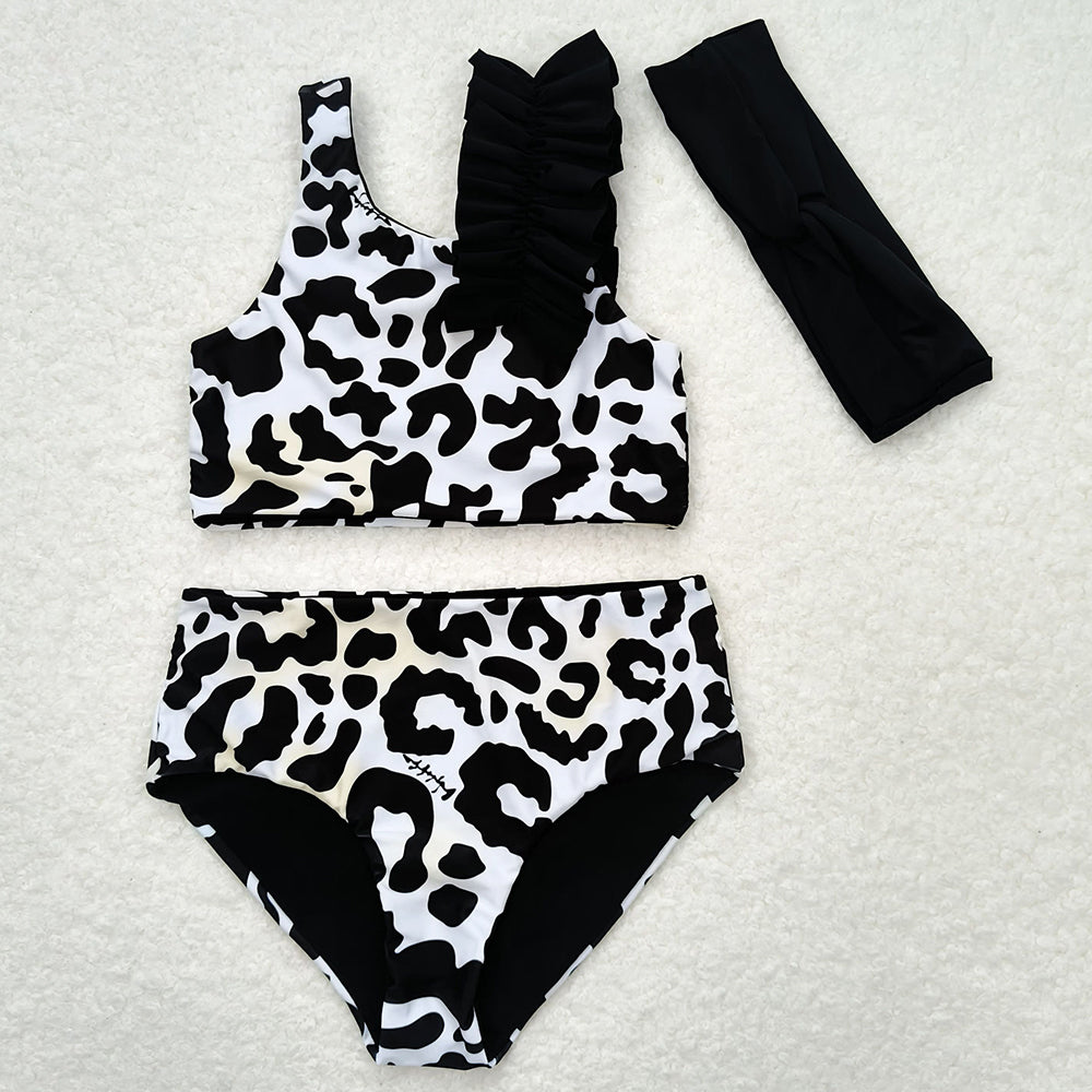 Baby Infant Girls Swimsuits Black Cow Print 3pcs Swimsuits S0224