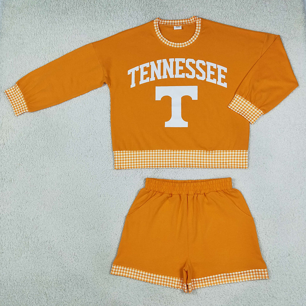 Adult Women Clothes Vinyl Tennessee Long Sleeve Top Pockets Short Team Clothes Set GLS0176