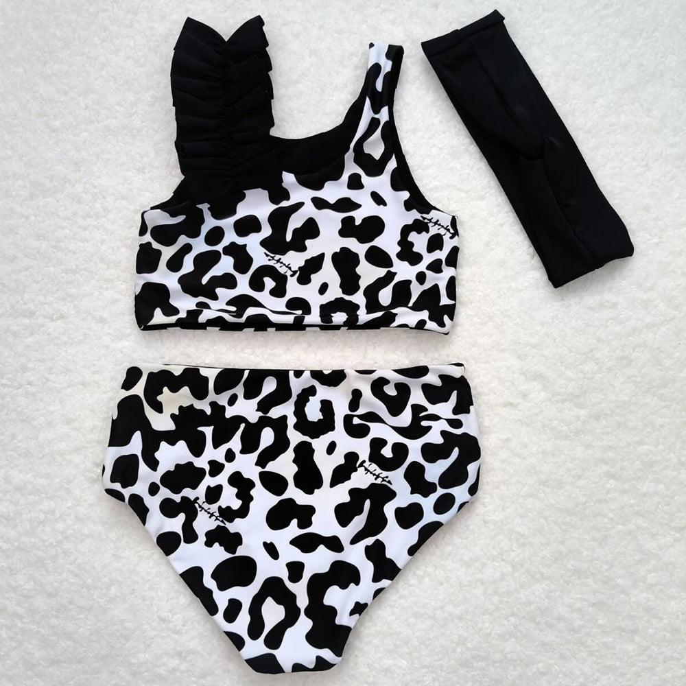 Baby Infant Girls Swimsuits Black Cow Print 3pcs Swimsuits S0224