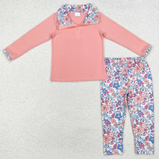 Baby Girls Clothes Pink Floral Zip Top Pants Clothes Sets GLP1750
