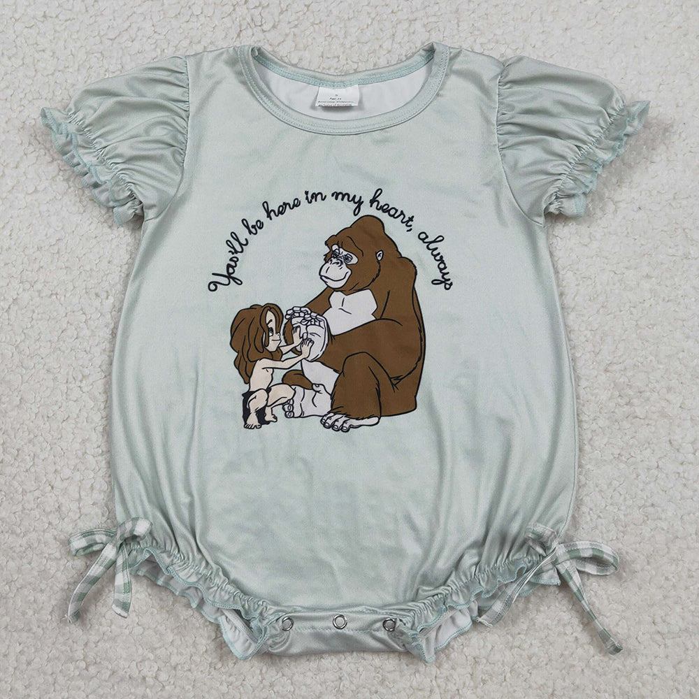Baby Girls Rompers Short Ruffle Sleeve Cartoon Monkey Bows Rompers SR3589
