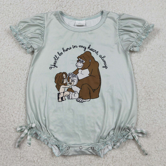 Baby Girls Rompers Short Ruffle Sleeve Cartoon Monkey Bows Rompers SR3589