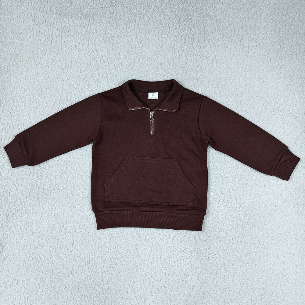 Baby Girls Brown Long Sleeve Sweater Fabric Zip Pockets Pullovers Top GT1766