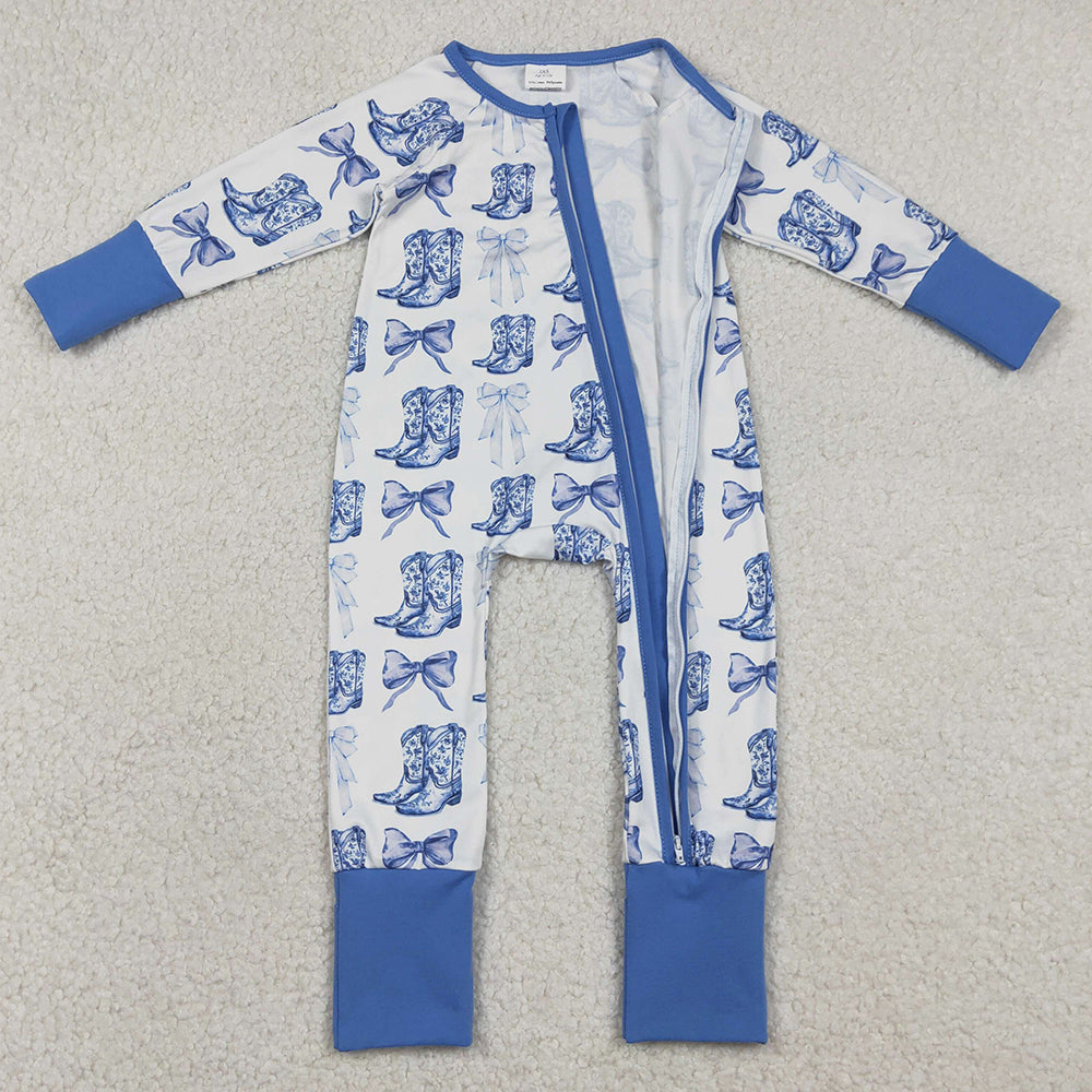 Baby Girls Rompers Bows Boots Western Two Way Zip Convertible Rompers LR2420 1.1