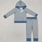 Baby Boys Clothes Green Checkered Zip Hooded Top Pants Clothes Sets BLP0951