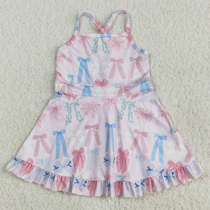 Baby Girls Dress Colorful Bows Yoga Ruffle Knee Length Dresses GSD2295 5.23
