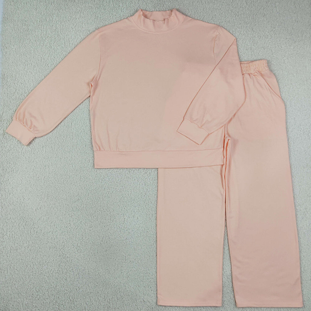 Adult Women Peach Choker Top Pockets Flare Pants Fall Pajamas Clothes Sets GLP3415