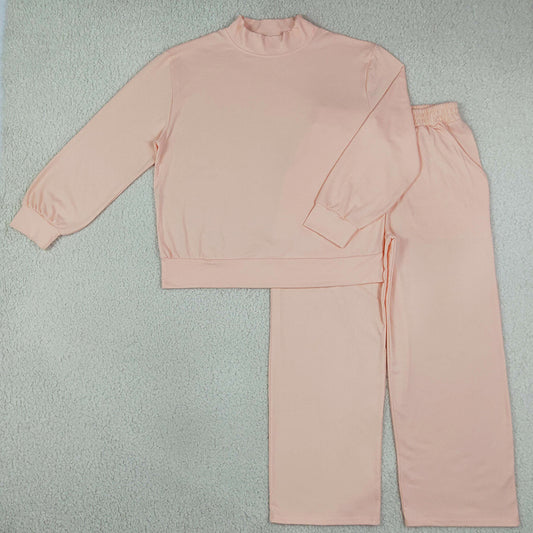 Adult Women Peach Choker Top Pockets Flare Pants Fall Pajamas Clothes Sets GLP3415