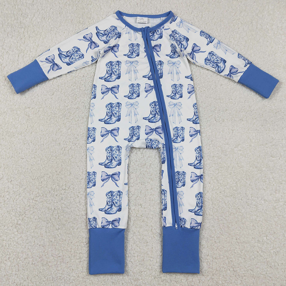 Baby Girls Rompers Bows Boots Western Two Way Zip Convertible Rompers LR2420 1.1