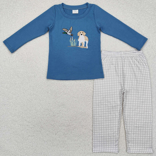 Baby Boys Clothes Blue Dog Duck Hunting Southern Tops Pants Clothes Sets BLP0919