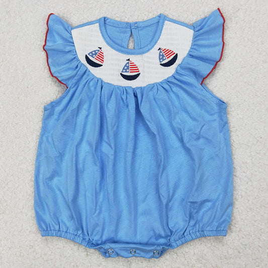 Smocked Baby Infant Girls Rompers 4th Of July Sailboats Rompers SR2573 3.27