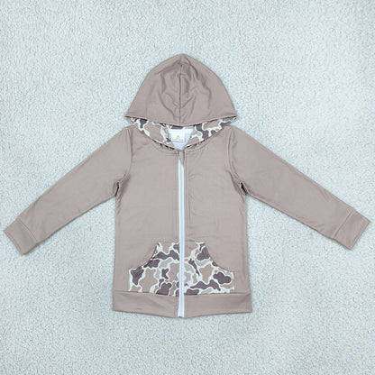 Baby Girls Clothes Khaki Camo Deer Pocket Zip Hoodie Jackets Top GT1144