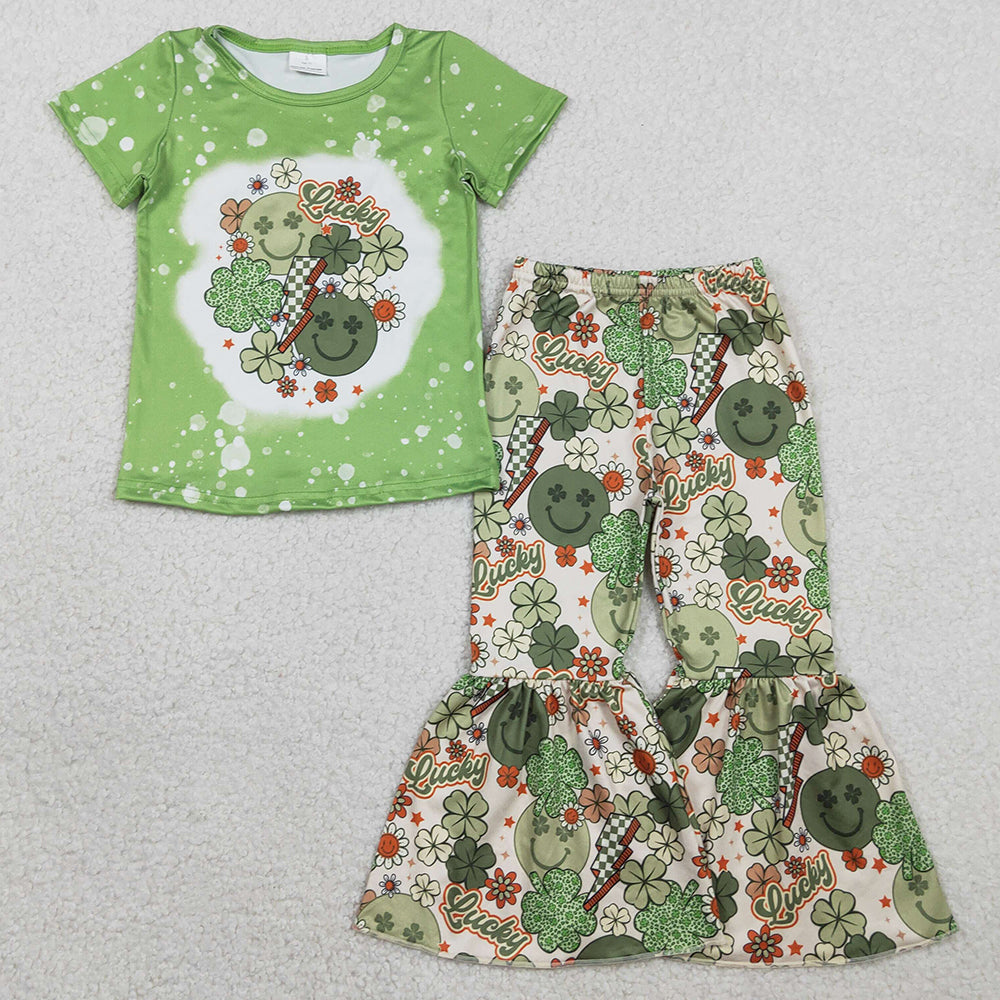 Baby Girls Clothes Smile Clovers Shirt Top Bell Pants St Patrick Clothes Sets GSPO1876