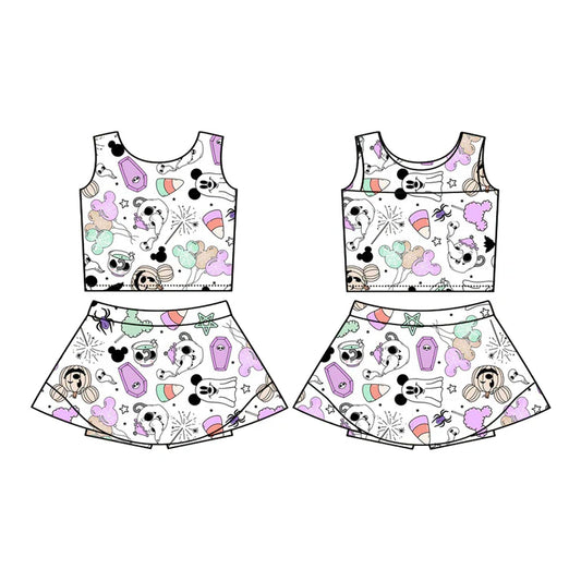 Preorder (moq 5)Baby Girls Sleeveless Mouse Balloons Candy Vest Top Skorts Set 7.16