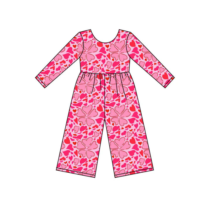 Preorder(moq 8)Baby Girls Pink Hearts Leopard Clovers Valentine Pant Jumpsuits 9.25