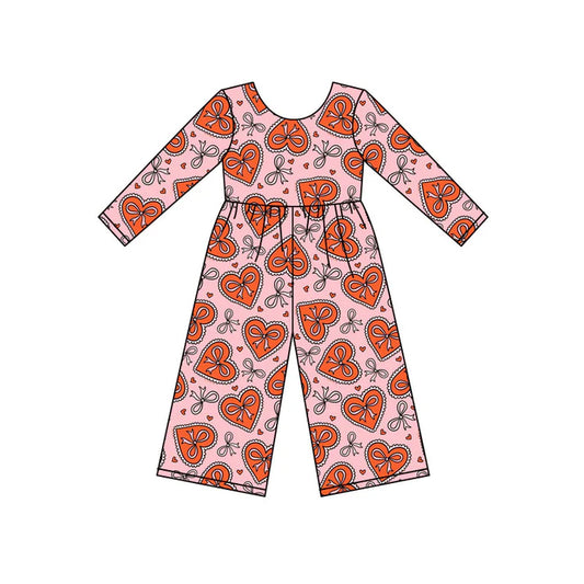 Preorder(moq 8)Baby Girls Orange Hearts Bows Plaid Valentine Pant Jumpsuits 9.25